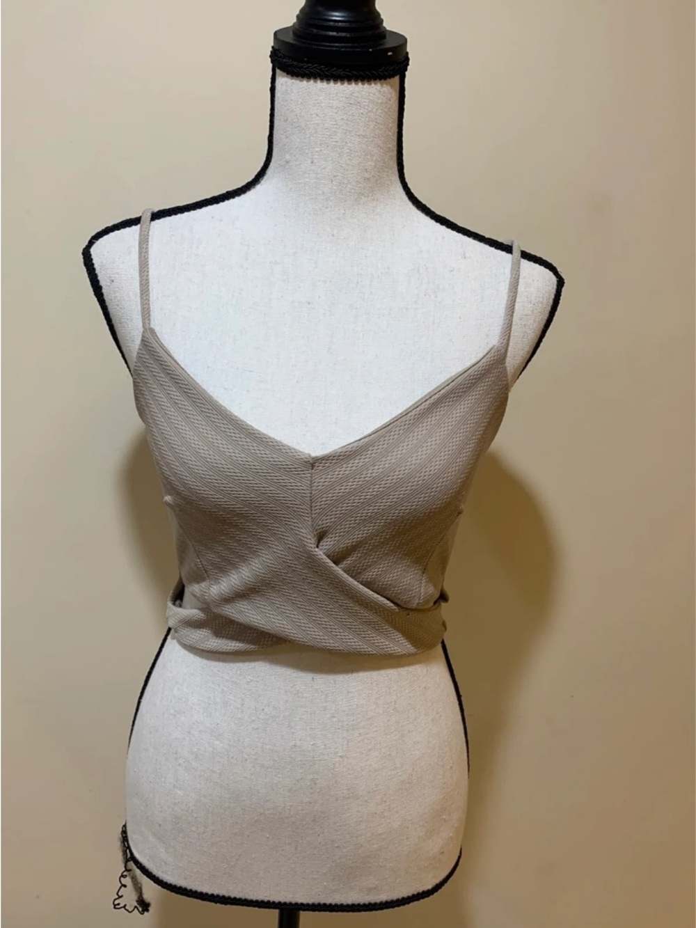 Charlotte Russe Taupe Wrap Front Spaghetti Strap Crop Top